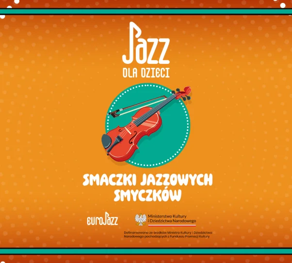 grafika na pomarańczowym tle przedstawia skrzypce