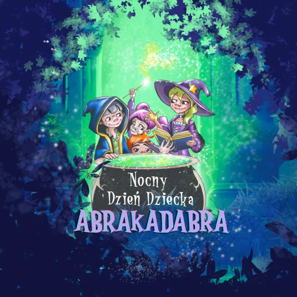 grafika przedstawia narmalowane dzieci stojące za kotłem, w magicznej nocnej atmosferze
