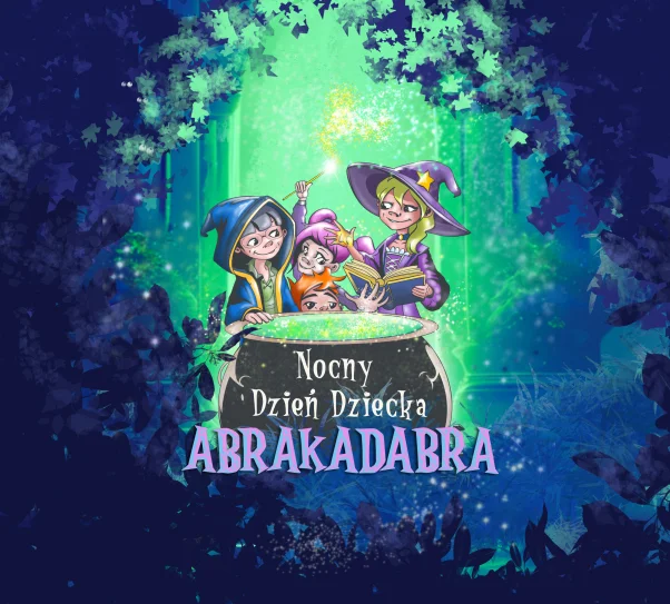 grafika przedstawia narmalowane dzieci stojące za kotłem, w magicznej nocnej atmosferze