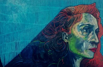 obraz autorstwa tomasza masionka, na którym widać twarz kobiety z profilu.