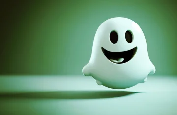 grafika przedstawia wesołego białego duszka na zielonym tle