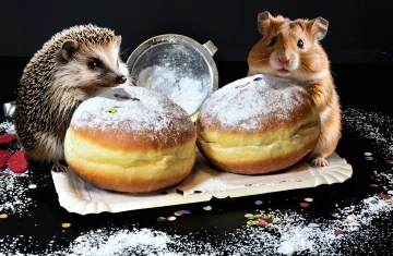 zdjęcie przedstawia dwa paczki oraz jeża i chomika